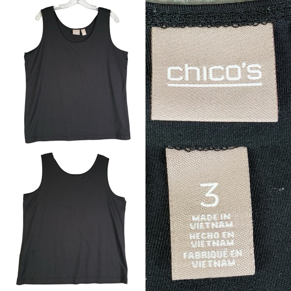 Chicos Tank Top Slinky Knit Women’s Size 3 US XL Black Stretch Sleeveless
